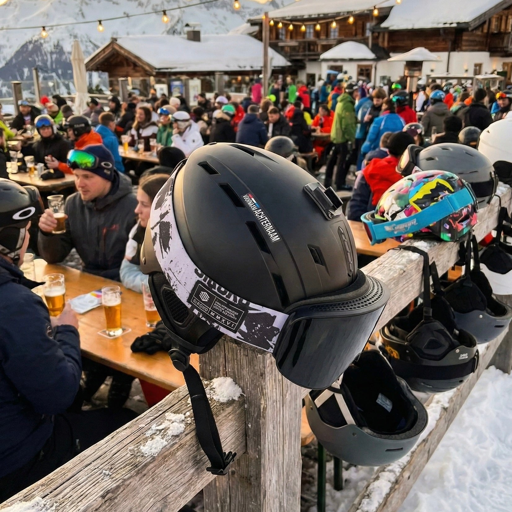 Naam & vlag sticker 'Mayrhofen' ski | Set van 2