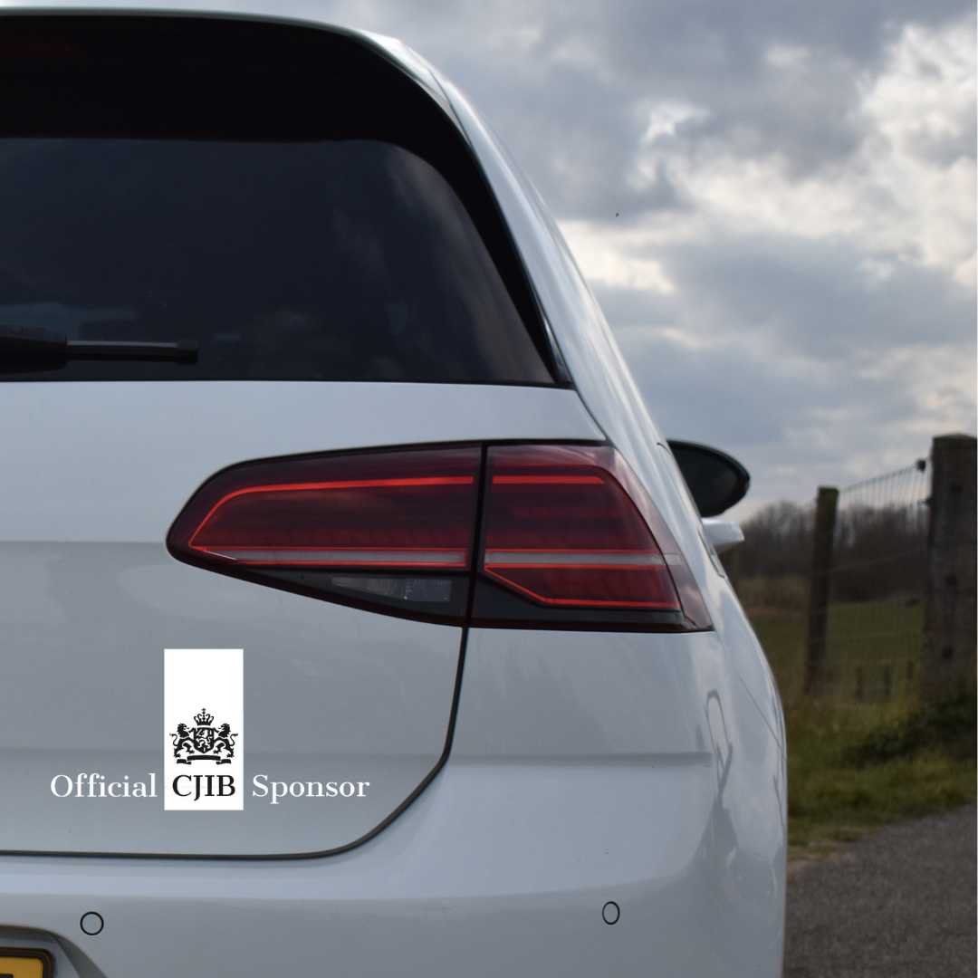 Official CJIB autosticker in wit vinyl