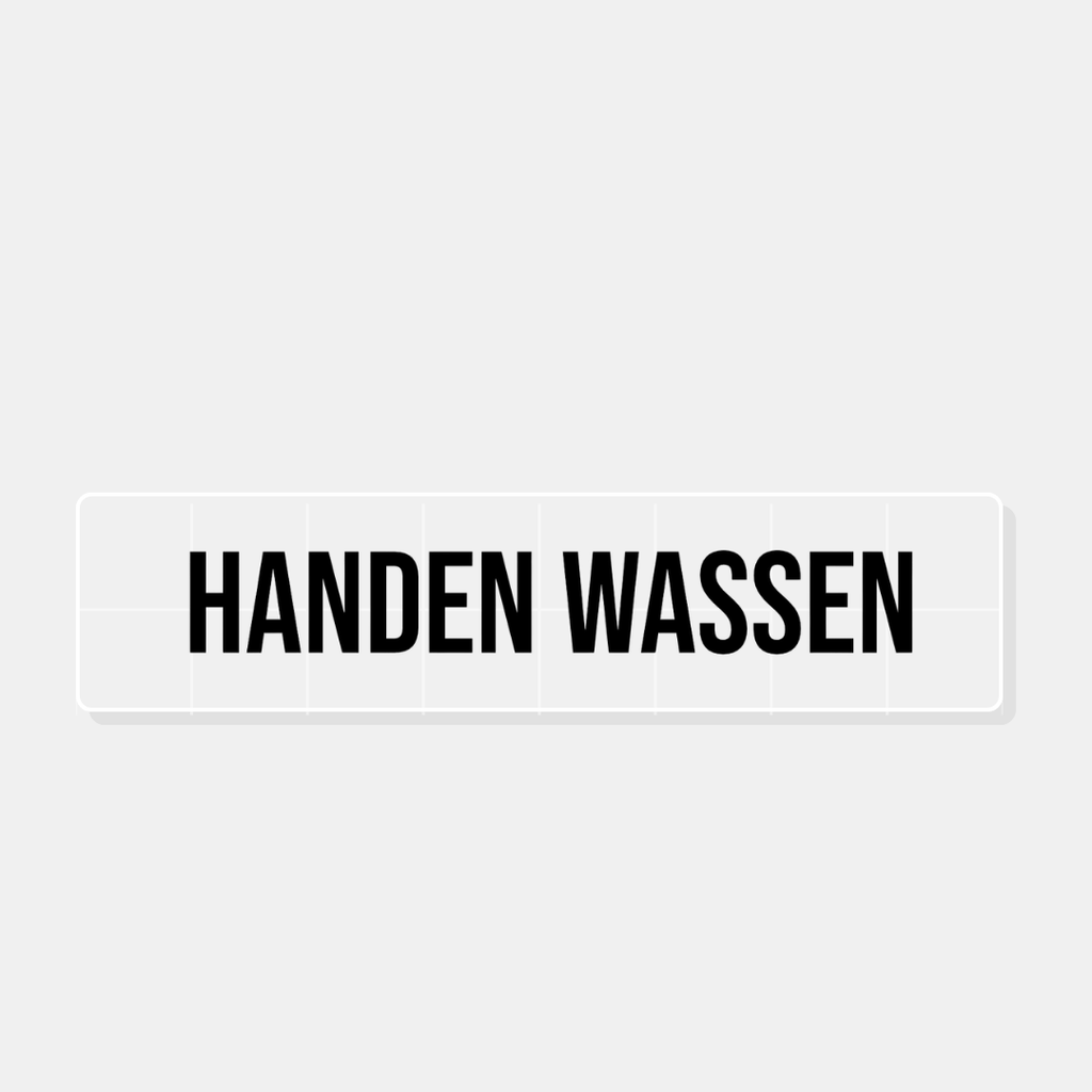 WC sticker met eigen tekst in gesneden vinyl, voorbeeld HANDEN WASSEN